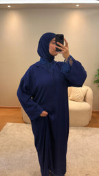 Jellaba Dentelle Bleu Marine Caftan Assala