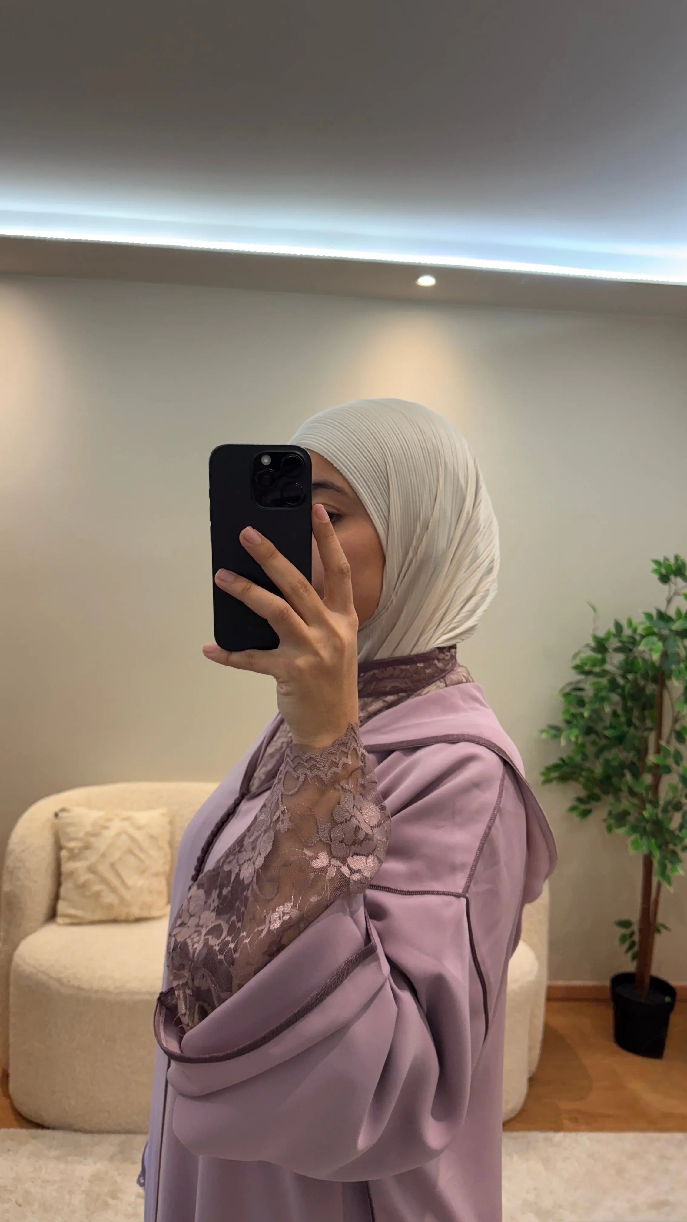 Jellaba Dentelle Lilas Caftan Assala