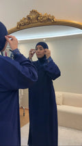 Jellaba Dentelle Bleu Marine Caftan Assala