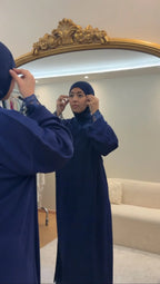 Jellaba Dentelle Bleu Marine Caftan Assala