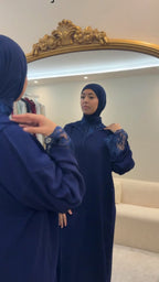 Jellaba Dentelle Bleu Marine Caftan Assala