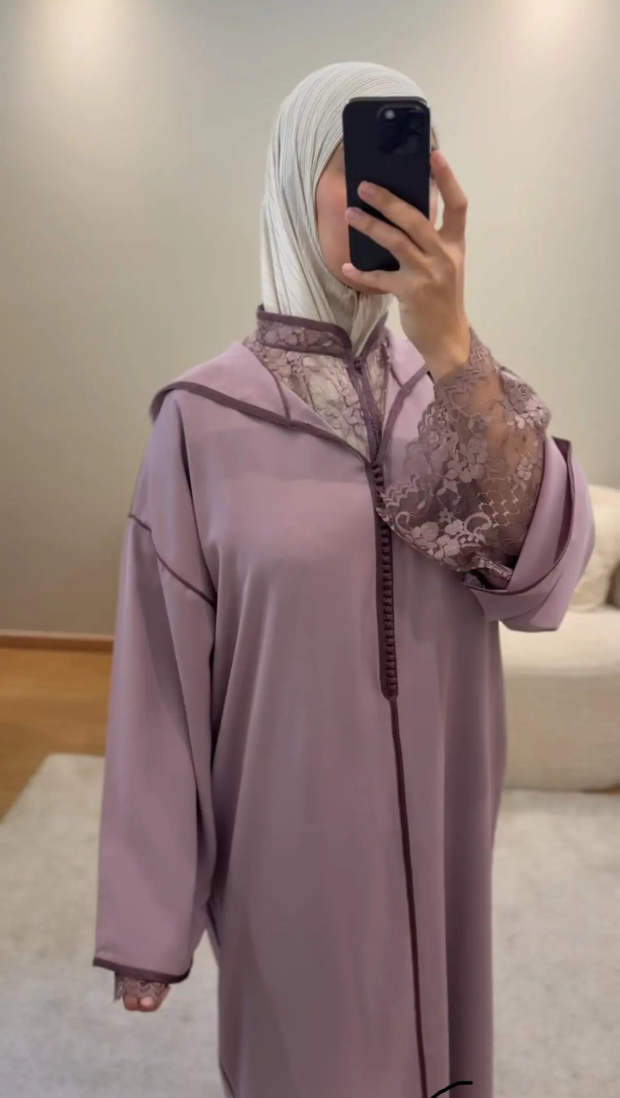 Jellaba Dentelle Lilas Caftan Assala