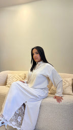Jellaba Dentelle Blanc Cassé Caftan Assala