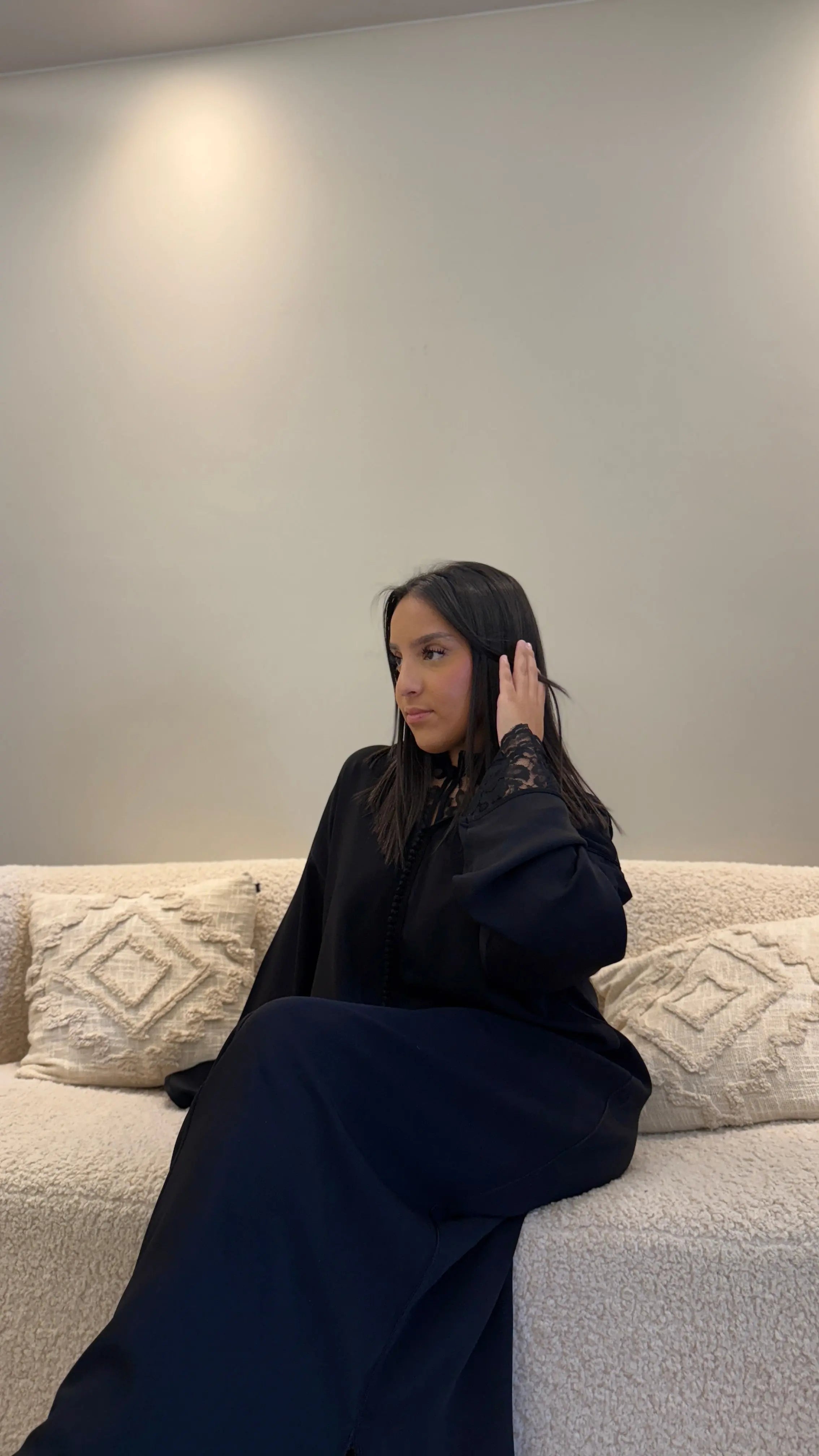 Jellaba Dentelle Noire Caftan Assala